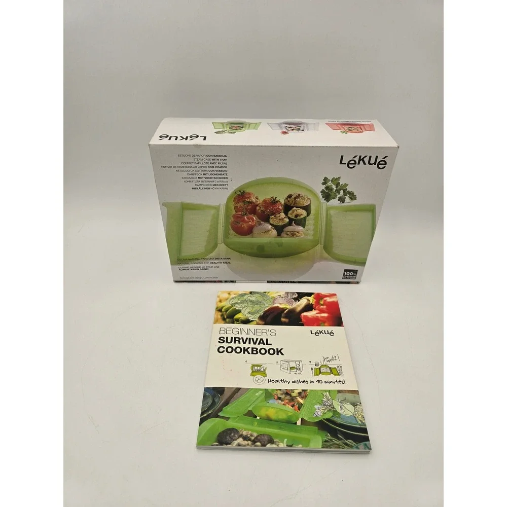 Lekue Silicone Steam Case with Tray and Cookbook Healthy Microwave Steamer Set